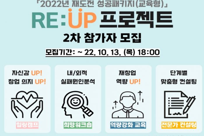2022 재도전 성공패키지(교육형)'RE-UP 프로젝트' 2차 참가자 모집